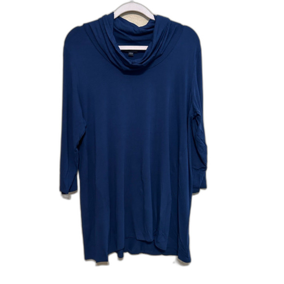 J. Jill Wearever Jersey Knit Cowl Neck Tunic Top Womens Large Navy Blue Stretch - Picture 1 of 7
